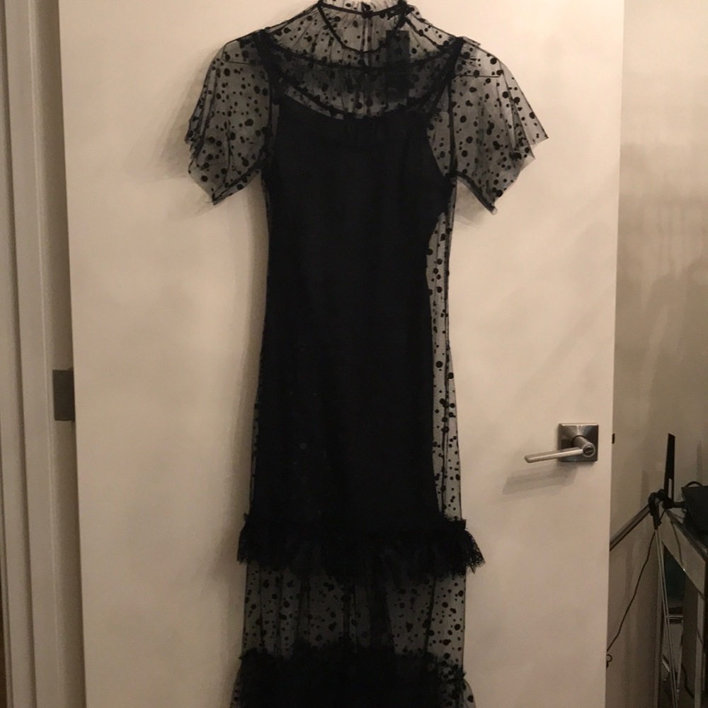 Nasty Gal Love You Dots & Dots Black Mesh Midi Dress S NWT - Picture 3 of 4